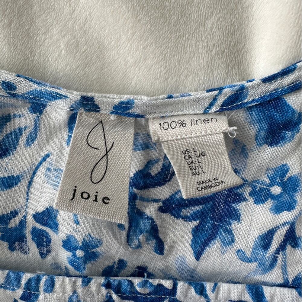 Joie Blue White Floral Linen Sleeveless Top Women’s Large 100% Linen - Picture 5 of 6